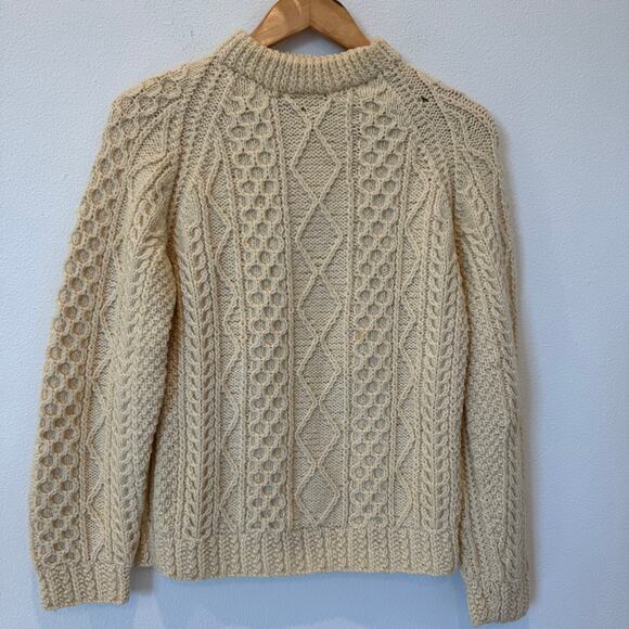 Bloomingdale's Vintage Hand Knit Irish Wool Cream Fisherman Sweater - Picture 1 of 11